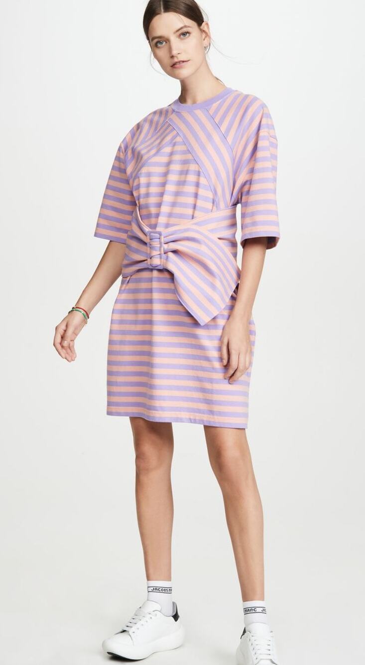 Marc Jacobs Pink Lavender Belted Oversized The Striped T-Shirt Dress Size XS/S